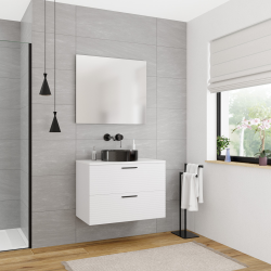 Ceramia Set 80 cm : plan vasque blanc mat + meuble assemblé, blanc cassé (CERAMIA-4OW80-S)