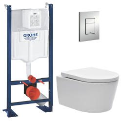 Grohe Pack WC Bâti autoportant + WC sans bride SAT + Abattant softclose + Plaque chrome (ProjectSATrimless-5)