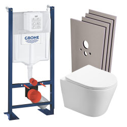 Grohe Pack WC Bâti autoportant + WC Swiss Aqua Technologies Infinitio sans bride + Plaque + Set habillage (ProjectInfinitio-2-sabo)