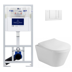 Pack WC Bâti-support Viconnect + WC sans bride SAPHO Avva + Abattant frein de chute + Plaque Blanche (ViConnectAvva-2)