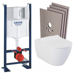 Grohe Pack WC Bâti-autoportant Rapid SL + WC sans bride Bello + Abattant softclose + Plaque chrome + set habillage