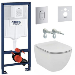 Pack WC Bâti-support + WC suspendu Ideal Standard Tesi Aquablade + Abattant ultra-fin avec frein de chute + Plaque Arena Chrome