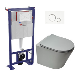 Pack WC bâti-autoportant + WC SAT sans bride fixations invisibles + Abattant softclose + Plaque blanche (SMART-SATrimless-9)