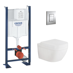 Pack WC Rapid SL autoportant + Euro Ceramic Cuvette WC suspendue compact Triple Vortex, blanc alpin (ProjectEuroCeramic-1)