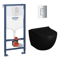 Pack WC Bâti-support Rapid SL + Cuvette SAT Infinitio noire mat + Abattant frein de chute + Plaque Chrome