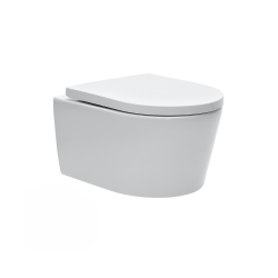 Pack WC Bâti support en verre trempé/aluminium brossé avec plaque intégrée, Blanc + WC sans bride SAT + Abattant softclose