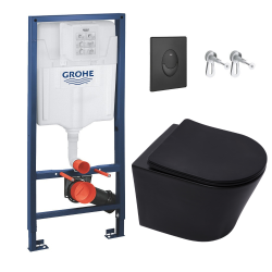 Pack WC Bâti-support Rapid SL + WC Infinitio sans bride noir mat + Abattant softclose + Plaque noire (RSL-BlackInfinitio-KF0)