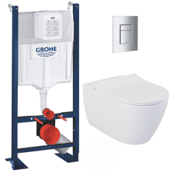 Grohe Pack WC Bâti-autoportant Rapid SL + WC sans bride Bello  avec fixations invisibles + Abattant softclose + Plaque chrome mat