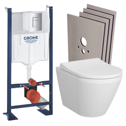 Grohe Pack WC Bâti Autoportant Rapid SL + WC sans bride Integra avec fixations invisibles + Abattant softclose + Set habillage