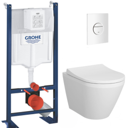 Grohe Pack WC Bâti Autoportant Rapid SL + WC sans bride Integra avec fixations invisibles + Abattant softclose + Plaque blanc alpin