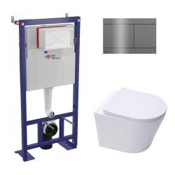 Pack WC bâti-autoportant + WC SAT sans bride fixations invisibles + Abattant softclose + Plaque blanche (SMART-SATrimless-9)