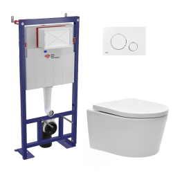 Swiss Aqua Technologies Pack WC bâti-autoportant + WC SAT sans bride fixations invisibles + Abattant softclose + Plaque blanche (SMART-SATrimless-9)