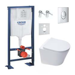 Grohe Pack WC Bati support autoportant + Cuvette SAT sans bride + Abattant Soft close + Plaque chrome (Autoportant-Infinitio-2)