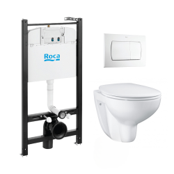 Pack Bâti-support ROCA ACTIVE + WC Grohe Bau Ceramic sans bride + abattant softclose + plaque blanche (RocaActiveBau-1)