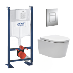 Grohe Pack WC autoportant avec cuvette Swiss Aqua Technologies sans bride + Plaque chrome (ProjectSATrimless-1-SP)