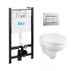 Pack Bâti-support ROCA ACTIVE + WC suspendu Porcher sans bride + plaque de commande blanche (RocaActivePorcher-1)