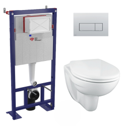 Pack WC Bâti-support autoportant + Cuvette suspendue sans bride + Abattant + Plaque blanche (AlcaPorcher-M270)