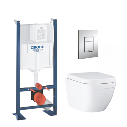Pack WC Rapid SL autoportant + Euro Ceramic Cuvette WC suspendue compact Triple Vortex, blanc alpin (ProjectEuroCompact-1)