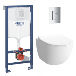 Grohe Pack WC Bâti-support + WC sans bride SAT Infinitio 2.0, fixations invisibles + Plaque chrome (RapidSL-Infinitio2-1)