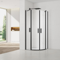 Swiss Aqua Technologies Set Porte de douche 90x195 cm transparente noir + 2x Poignée pour porte de douche, Noir (SATFUSP90CT-SET)