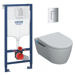 Grohe Pack WC Bâti-support Rapid SL+ Cuvette WC suspendu Geberit Rimfree + Plaque de commande WC Skate Cosmopolitan