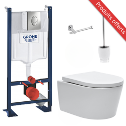 Grohe Pack WC Complet Bâti-support autoportant + WC SAT sans bride avec abattant déclipsable + Set d'accessoires OFFERT