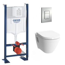 Pack WC Bâti Autoportant Rapid SL + WC suspendu Vitra S50 + Abattant softclose + Plaque chrome (ProjectS50Softclose-5)