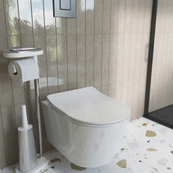 Pack WC bâti Villeroy & Boch + WC sans bride abattant Softclose Swiss Aqua Technologies + plaque + brosse (VCNBREVIS2FL1CH)