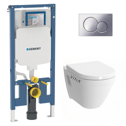 Geberit Pack WC Bati-support Geberit UP720 extra-plat + WC suspendu Vitra S50  + Abattant softclose + Plaque chrome (SLIM-S50-N)