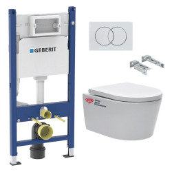 Pack bâti Duofix 112cm + Plaque blanche Delta20 + Cuvette suspendue sans bride et fixations invisibles (SATrimlessGeb3)