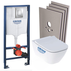 Geberit Pack WC Geberit Duofix + Cuvette WC suspendu Geberit Rimfree + Plaque de commande Sigma20 Blanc chromé