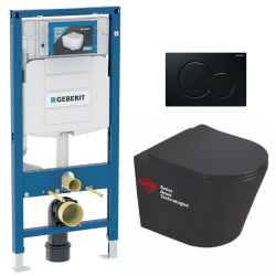Geberit Pack WC Bati-support Geberit + WC Swiss Aqua Technologies Infinitio noir mat sans bride + Plaque noire foncee (GebBlackInfinitio