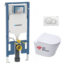 Pack WC Bâti-support + Cuvette Infinitio sans bride fixations invisibles + Abattant softclose + Plaque, Blanc (SLIM-Infinitio-1)