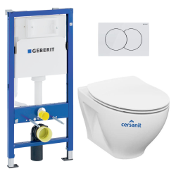 Pack WC Bâti-support Geberit 112 cm + Cuvette sans bride Cersanit + Abattant SoftClose + Plaque blanche (MODUOGEB1)