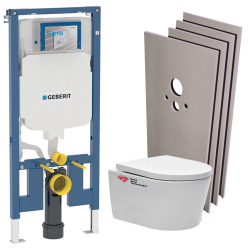 Pack WC bâti-support UP720 extra-plat + WC SAT sans bride + Abattant + Plaque + Set d'habillage (SLIM-SATrimless-F-sabo)