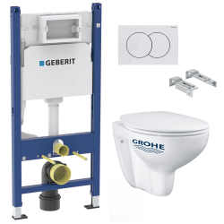 Pack WC Bâti Duofix + Cuvette suspendue Grohe Bau Ceramic + Abattant déclipsable + Plaque blanche (BauGeb3)