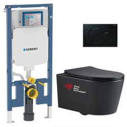 Geberit Pack WC Bati-support Geberit slim + WC sans bride Swiss Aqua Technologies + plaque noire mat (SLIMBLSATASP)