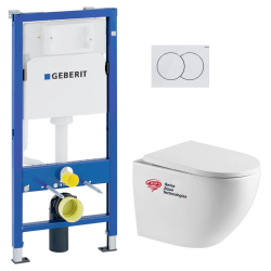 Geberit Pack bâti-support Geberit + WC suspendu Swiss Aqua Technologies + Plaque de commande, blanc (FUSIONTQGEB1)