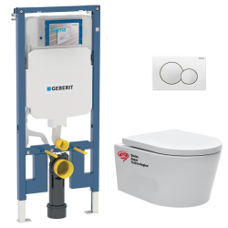 Geberit Pack WC bati-support Geberit + WC Swiss Aqua Technologies sans bride + abattant + plaque (SLIM-SATRIMLESS-B)