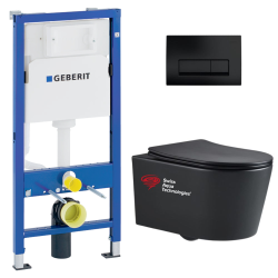 Geberit Pack WC Bati-support Geberit + WC Swiss Aqua Technologies sans bride + Abattant softclose + Plaque noire mat