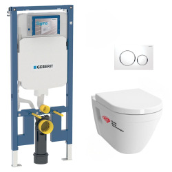 Pack WC Bati-support Geberit UP720 extra-plat + WC Vitra S50 compacte + Abattant softclose + Plaque blanche (SLIM-S50Compact-B)