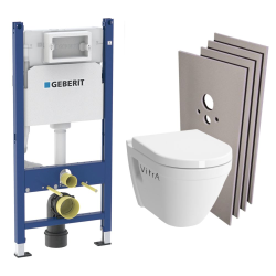 Geberit Pack WC Bati-support Geberit + Cuvette suspendue Vitra S50 + Abattant frein de chute + Plaque blanche + Set d'habillage S50Geb3-