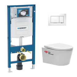 Geberit Pack WC Bati Geberit + Cuvette sans bride Swiss Aqua Technologies + Abattant SoftClose + plaque blanche (GebSATrimless-H)