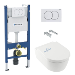 Geberit Pack WC Bati support Geberit + WC Villeroy & Boch ArceauRimless  + abattant SoftClose + Plaque Blanche (ArceauRimlessGeb3)