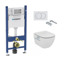 Geberit Pack WC Bati-support Geberit Duofix + Cuvette Ideal Standard Tesi Aquablade + Plaque blanche (TesiGeb3-RT)