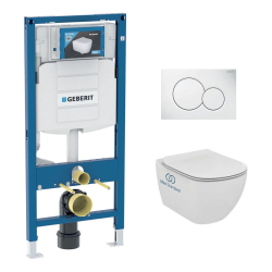 Geberit Pack WC Bati Geberit  Duofix + Cuvette Ideal Standard Tesi Aquablade + Plaque de commande Sigma01 Blanche (GEBAQUA-B)