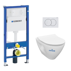 Pack WC Bâti-support Geberit 112 cm + Cuvette sans bride Cersanit + Abattant SoftClose + Plaque blanche (MODUOGEB1)