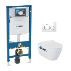 Geberit Pack Bati-support Geberit UP320 + WC sans bride Livea Bello + Abattant softclose + Plaque blanc chrome (GebBello-C)