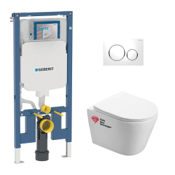 Geberit Pack WC Bati-support Geberit + WC Swiss Aqua Technologies sans bride + Plaque blanche (SLIM-INFINITIO-C)