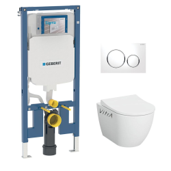 Geberit Pack WC Bati-support Geberit UP720 extra-plat + WC sans bride Vitra Integra avec fixations invisibles + Abattant softclose + Pla